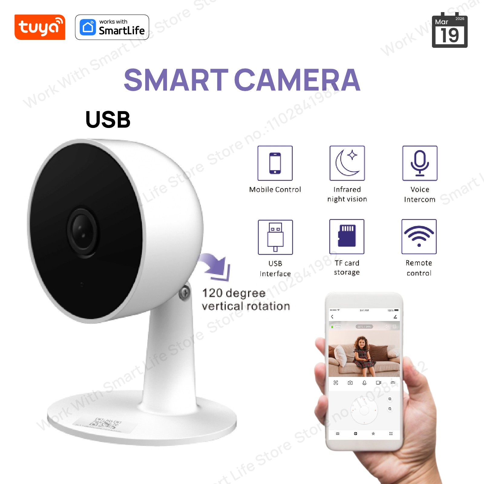 Smart Home Camera Ezviz - Tuya Smart 3MP HD Telecamera di